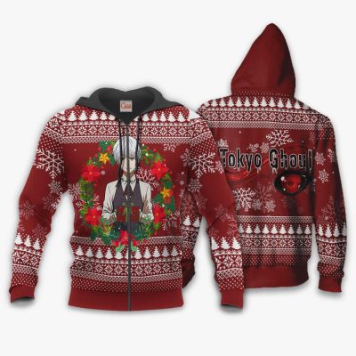 1102 AOP Tokyo Ghoul Ugly Christmas Sweater VA Kaneki2 1 Zip hoodie font and back n - Tokyo Ghoul Merch