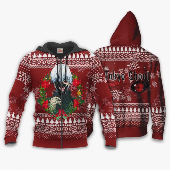 1102 AOP Tokyo Ghoul Ugly Christmas Sweater VA Kaneki3 1 Zip hoodie font and back n - Tokyo Ghoul Merch