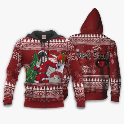 1102 AOP Tokyo Ghoul Ugly Christmas Sweater VA Kaneki 1 Zip hoodie font and back n - Tokyo Ghoul Merch