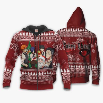 1102 AOP Tokyo Ghoul Ugly Christmas Sweater VA 1 Zip hoodie font and back n - Tokyo Ghoul Merch