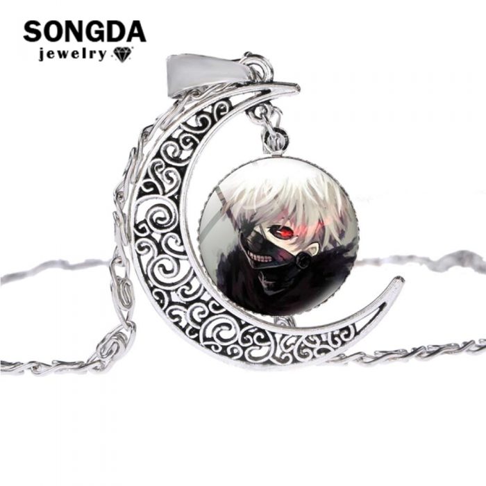 Anime Tokyo Ghoul Necklace Pendant Kaneki Ken Cartoon Figure Long Neck Chain Hollow Moon Round Glass - Tokyo Ghoul Merch