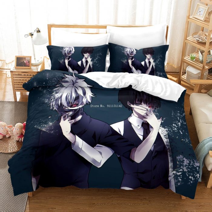 Horror Anime Tokyo Ghoul Print Bedding Set Adult Children Cartoon Duvet Cover Pillowcase Double Queen Large 9 - Tokyo Ghoul Merch