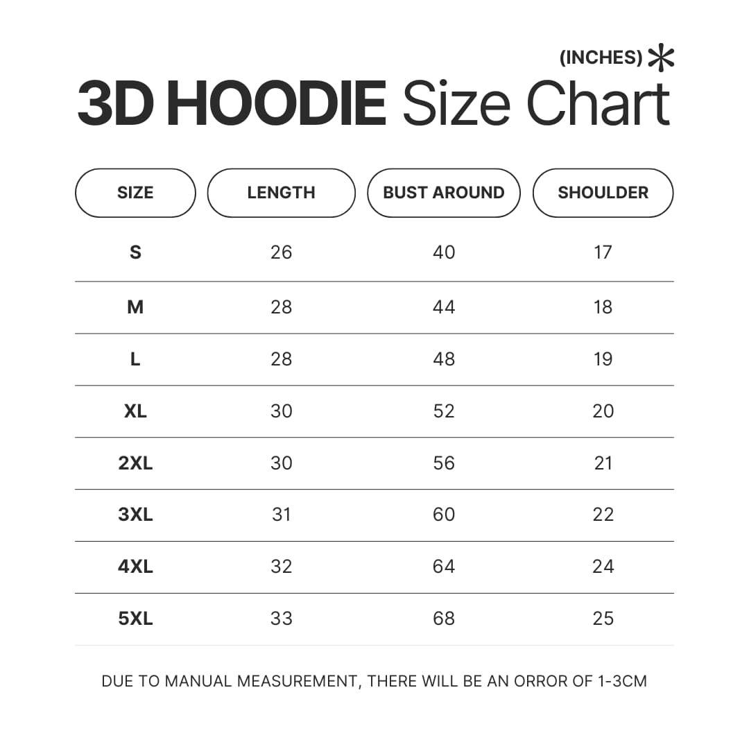 3D Hoodie Size Chart - Tokyo Ghoul Merch