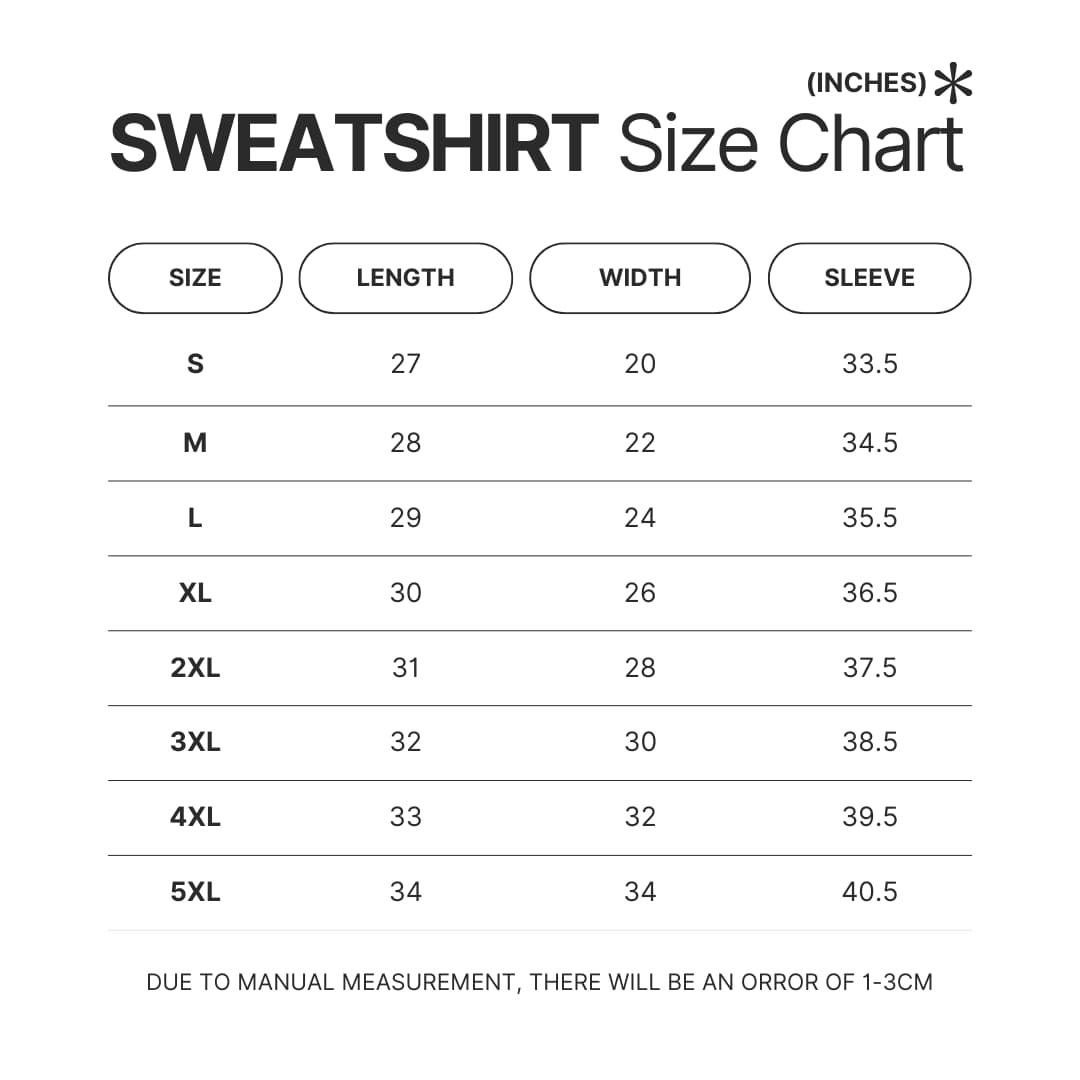 Sweatshirt Size Chart - Tokyo Ghoul Merch