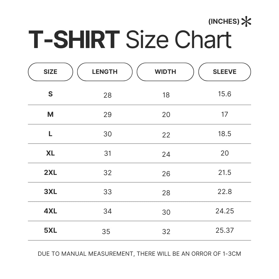 3D T shirt Size Chart - Tokyo Ghoul Merch