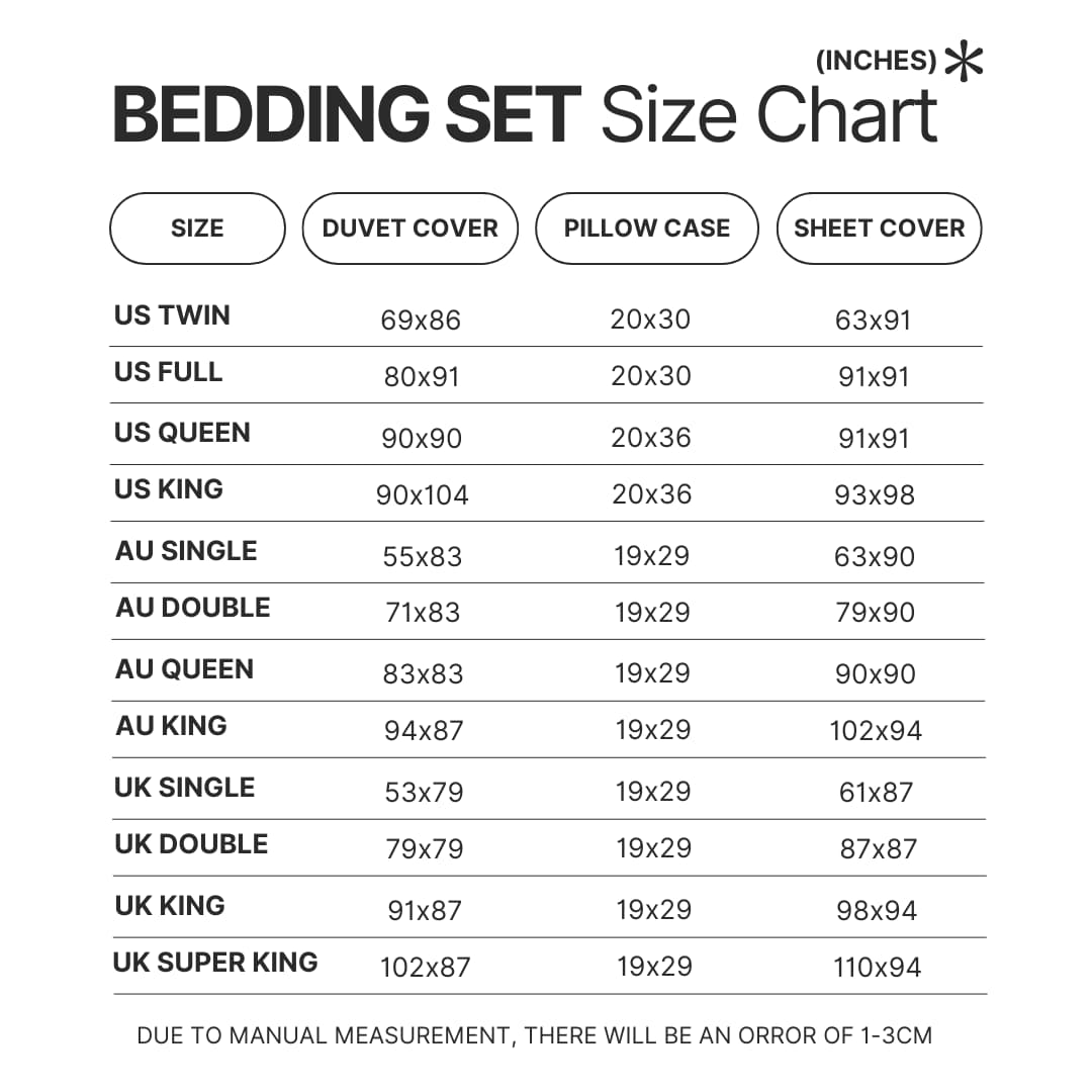 Bedding Set Size Chart 2 - Tokyo Ghoul Merch