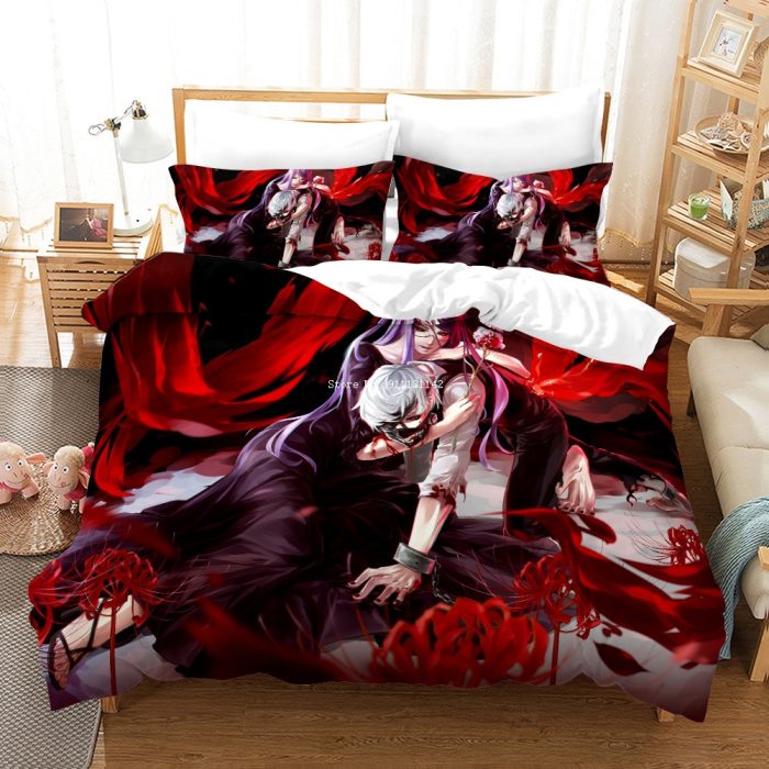 Horror Anime Tokyo Ghoul Print Bedding Set Adult Children Cartoon Duvet Cover Pillowcase Double Queen Large 11 - Tokyo Ghoul Merch