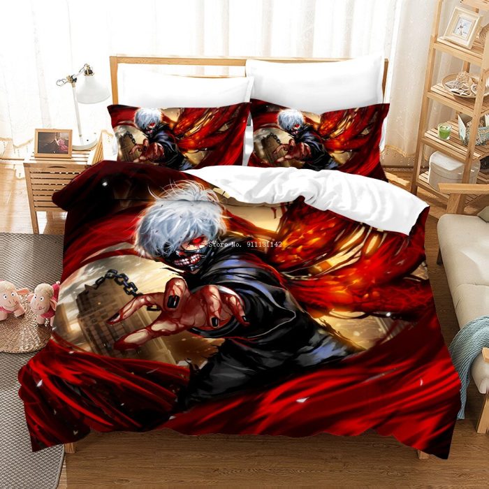 Horror Anime Tokyo Ghoul Print Bedding Set Adult Children Cartoon Duvet Cover Pillowcase Double Queen Large 6 - Tokyo Ghoul Merch