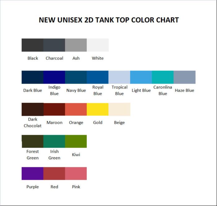 tank top color chart - Tokyo Ghoul Merch